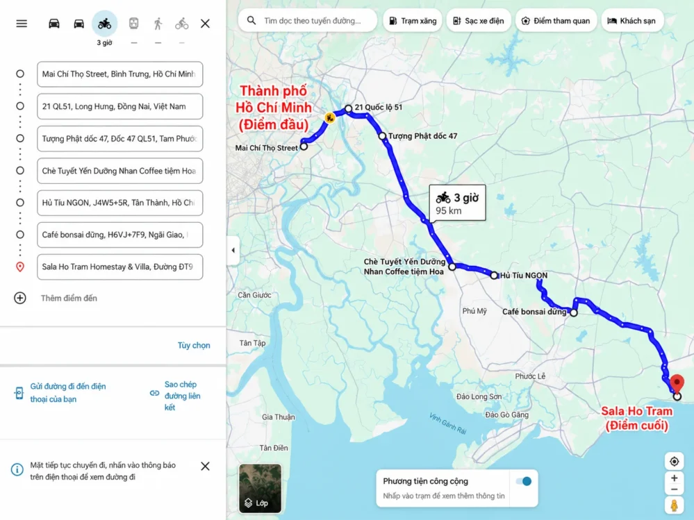 Lộ trình đi xe máy từ TP.HCM đến Hồ Tràm khoảng 110 km
